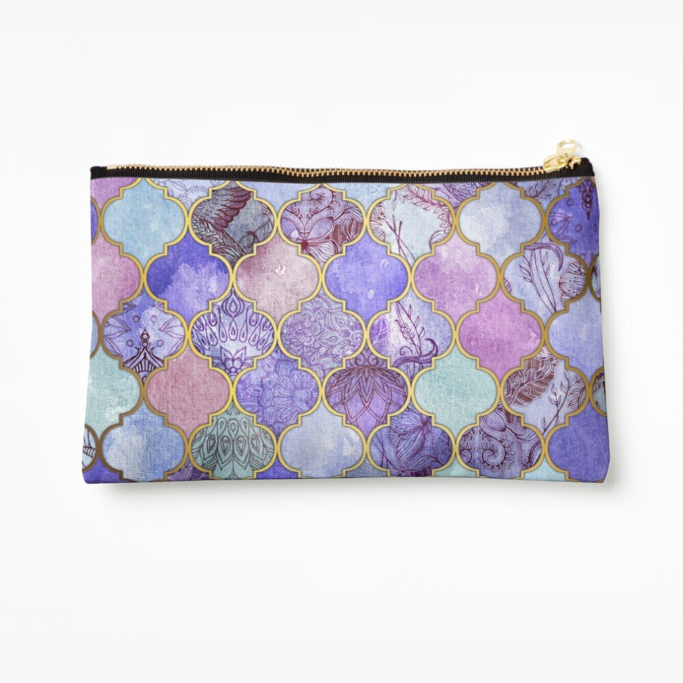 Whibos Makeup Bag Royal Purple, Mauve Indigo Decorative Moroccan Tile Pattern Cosmetic Organizer Tyvek Paper Bags Zipper Pouch