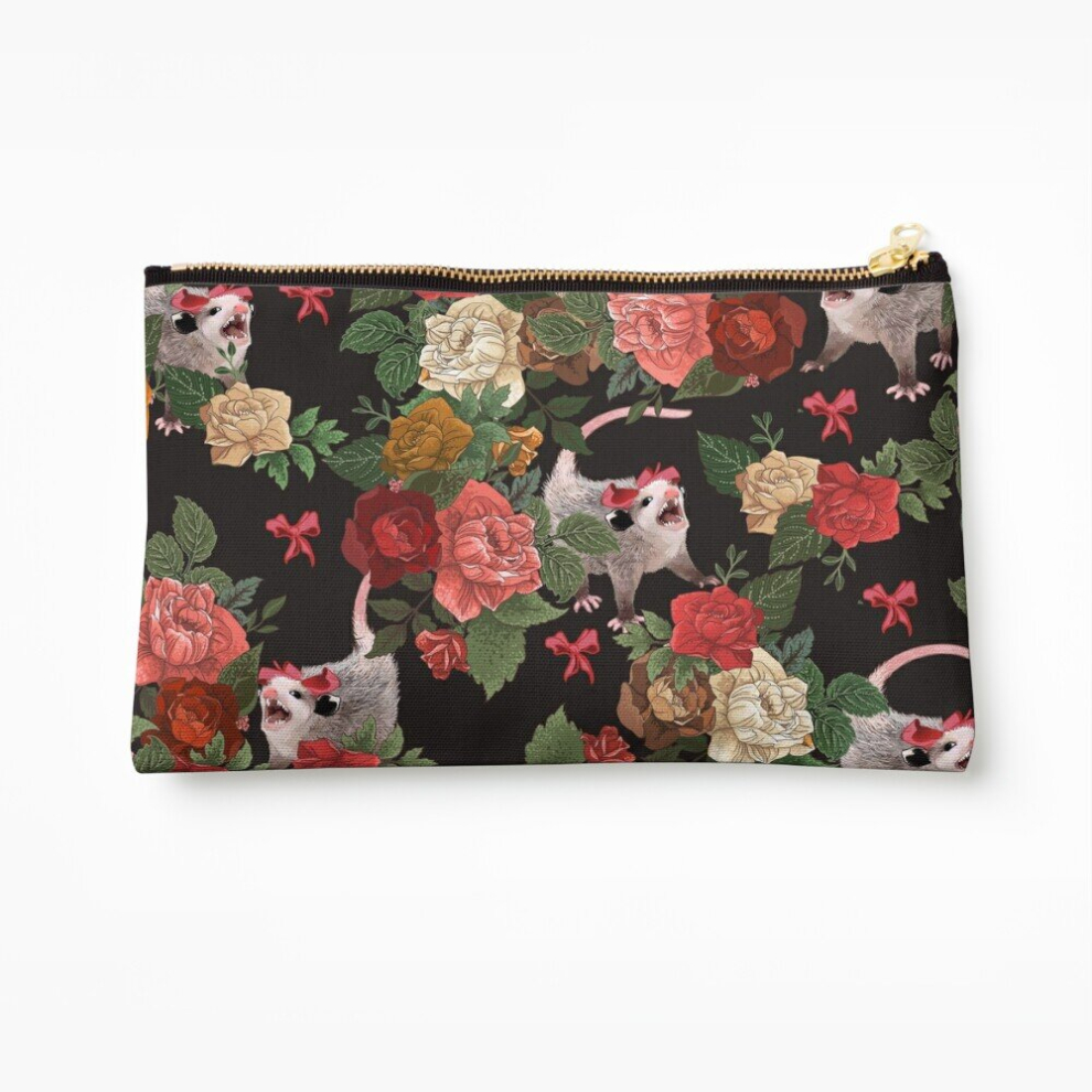 Whibos Makeup Bag Opossum Floral Pattern Cosmetic Organizer Tyvek Paper Bags Zipper Pouch