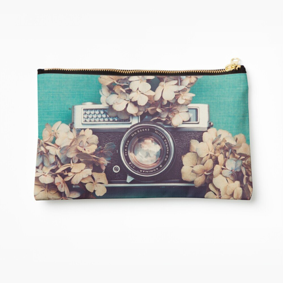 Whibos Makeup Bag Camera Hydrangea Cosmetic Organizer Tyvek Paper Bags Zipper Pouch