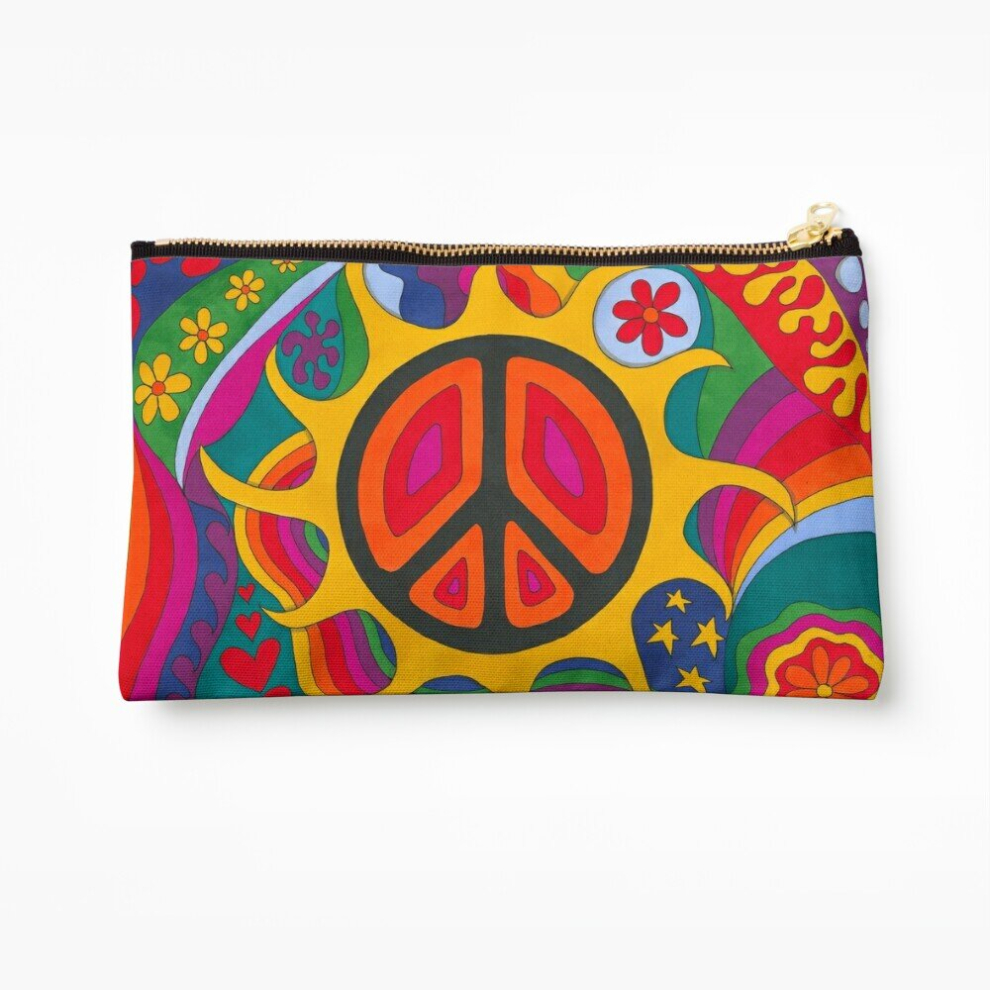 Whibos Makeup Bag Psychedelic Flaming Peace Cosmetic Organizer Tyvek Paper Bags Zipper Pouch