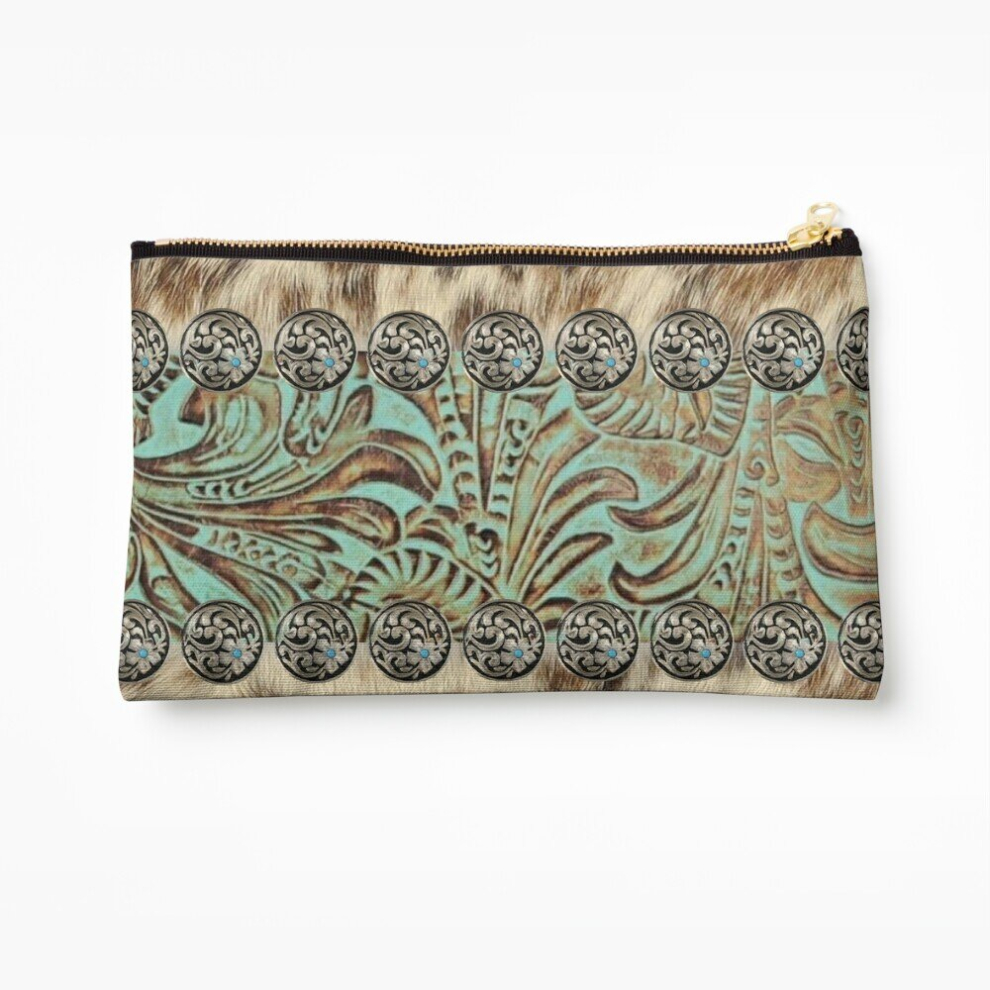Whibos Makeup Bag Rustic Brown Beige Teal Western Country Cowboy Fashion Cosmetic Organizer Tyvek Paper Bags Zipper Pouch