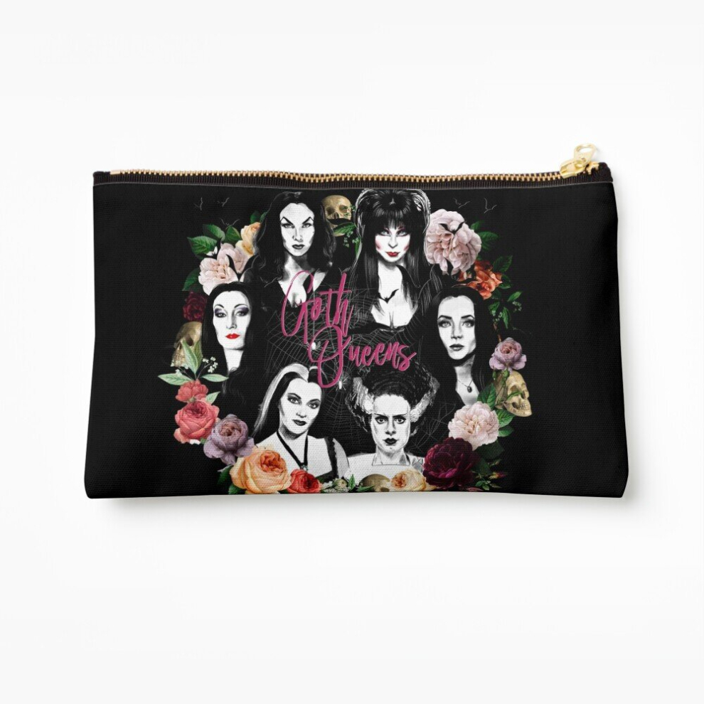 Whibos Makeup Bag Goth Queens - Elvira, Vampira, Lily, Morticia, Frankenstein Cosmetic Organizer Tyvek Paper Bags Zipper Pouch