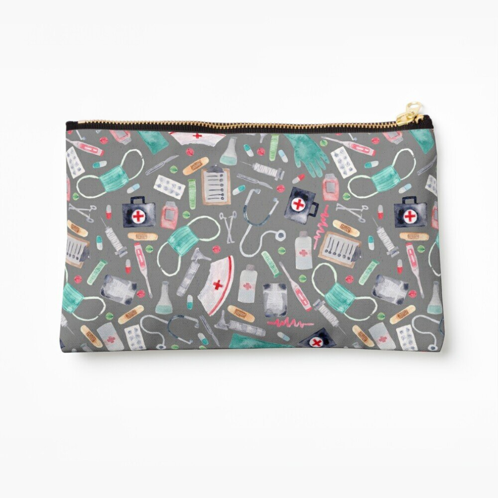 Whibos Makeup Bag Medical Pattern Doctor Nurse Watercolor Grey Texture Cosmetic Organizer Tyvek Paper Bags Zipper Pouch