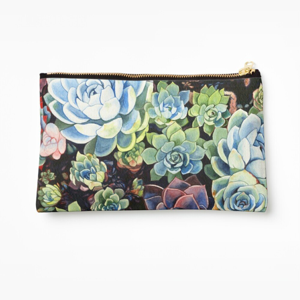 Whibos Makeup Bag Succulent Field (Watercolor) Cosmetic Organizer Tyvek Paper Bags Zipper Pouch