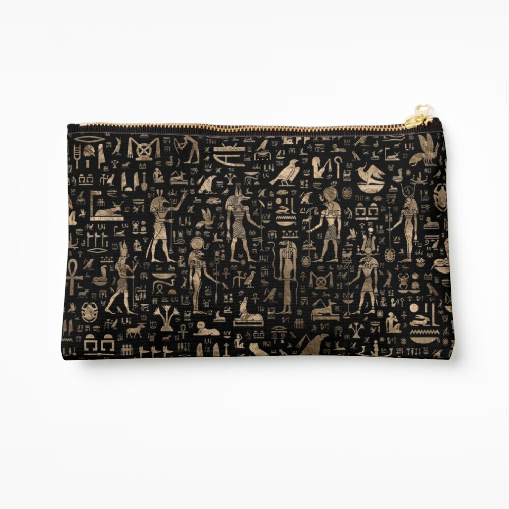 Whibos Black/Gold Makeup Bag Ancient Egyptian Gods And Hieroglyphs - And Cosmetic Organizer Tyvek Paper Bags Zipper Pouch