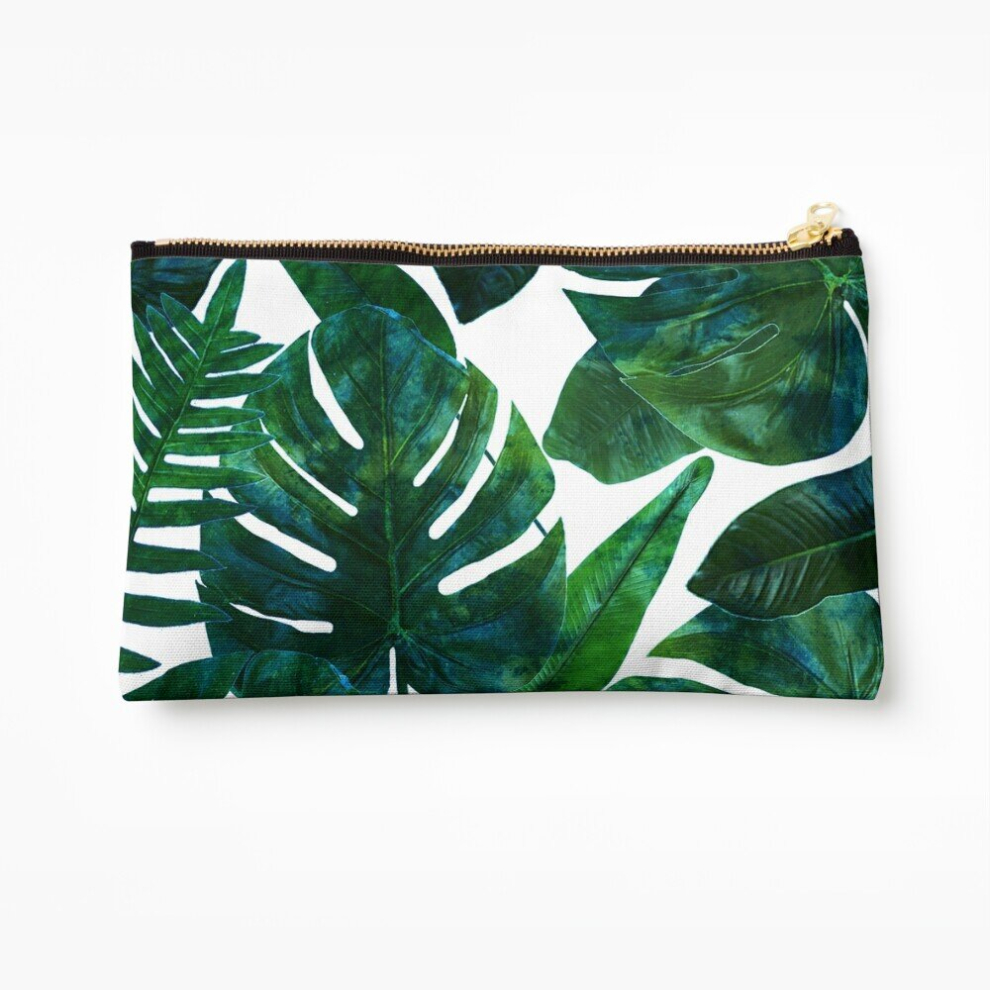 Whibos Dark Makeup Bag Tropical Nature Monstera Watercolor Painting, Botanical Jungle Palm Illustration Cosmetic Organizer Tyvek Paper Bags Zipper Pouch