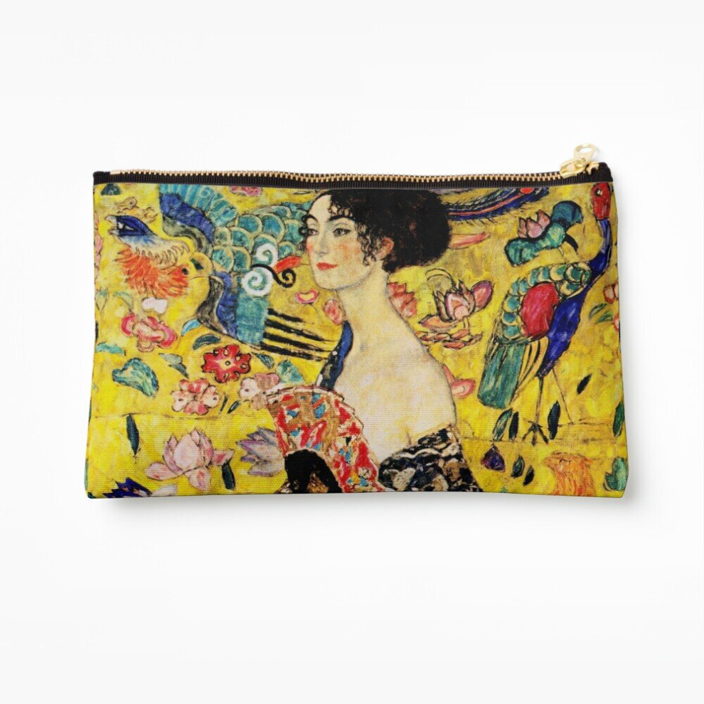 Whibos Makeup Bag "Lady With Fan" Gustav Klimt Art Nouveau-Modern Japonism Inspired Cosmetic Organizer Tyvek Paper Bags Zipper Pouch
