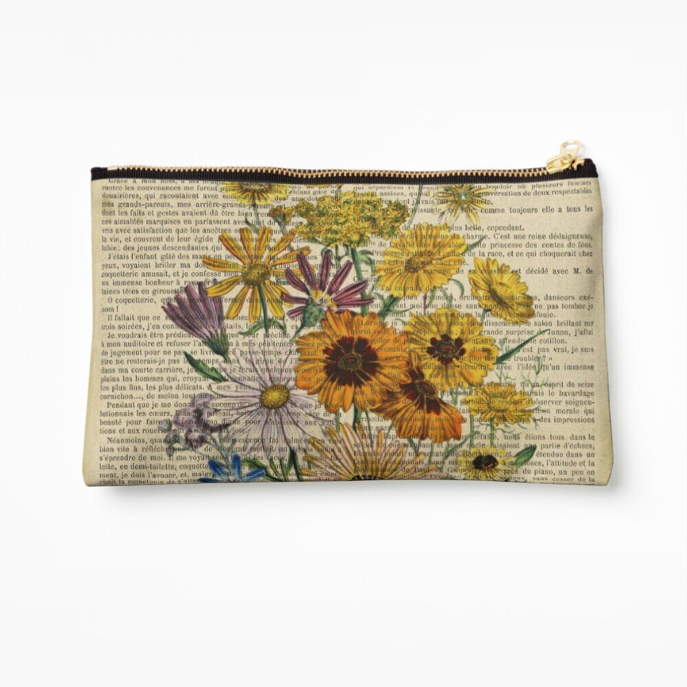 Whibos Makeup Bag Botanical, On Old Book Page - Garden Flowers Cosmetic Organizer Tyvek Paper Bags Zipper Pouch