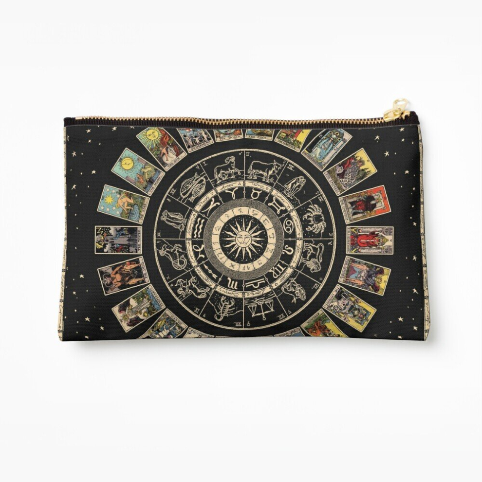 Whibos Makeup Bag Wheel Of The Zodiac, Astrology Chart The Major Arcana Tarot Cosmetic Organizer Tyvek Paper Bags Zipper Pouch