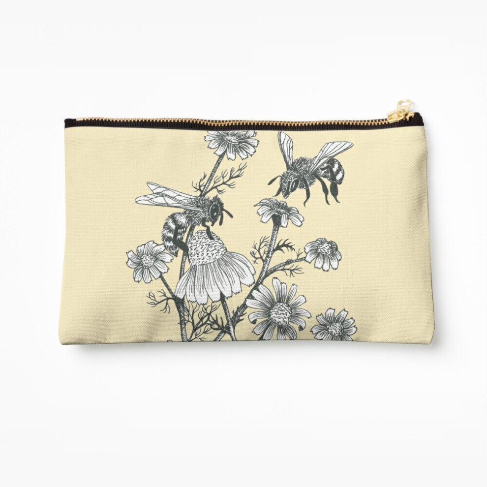 Whibos Makeup Bag Bees And Chamomile On Honey Cosmetic Organizer Tyvek Paper Bags Zipper Pouch