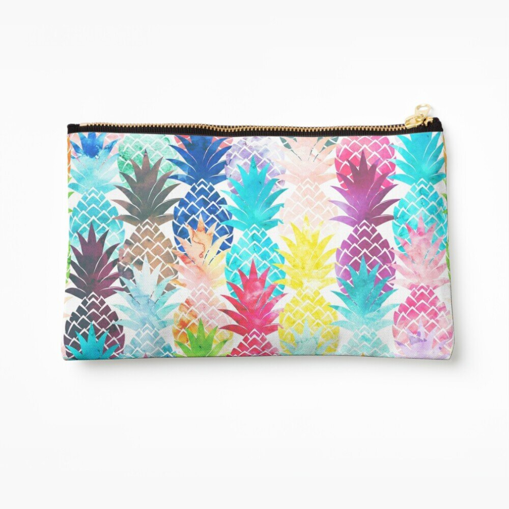 Whibos Makeup Bag Hawaiian Pineapple Pattern Tropical Watercolor Cosmetic Organizer Tyvek Paper Bags Zipper Pouch