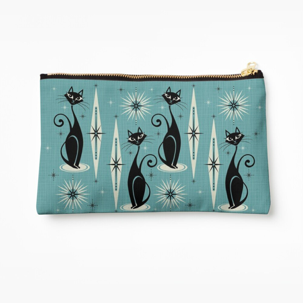 Whibos Blue Makeup Bag Mid Century Meow On Cosmetic Organizer Tyvek Paper Bags Zipper Pouch