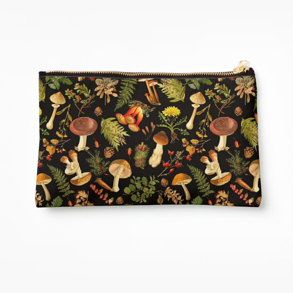 Whibos Black Makeup Bag Vintage Toxic Mushrooms Forest Pattern On Cosmetic Organizer Tyvek Paper Bags Zipper Pouch