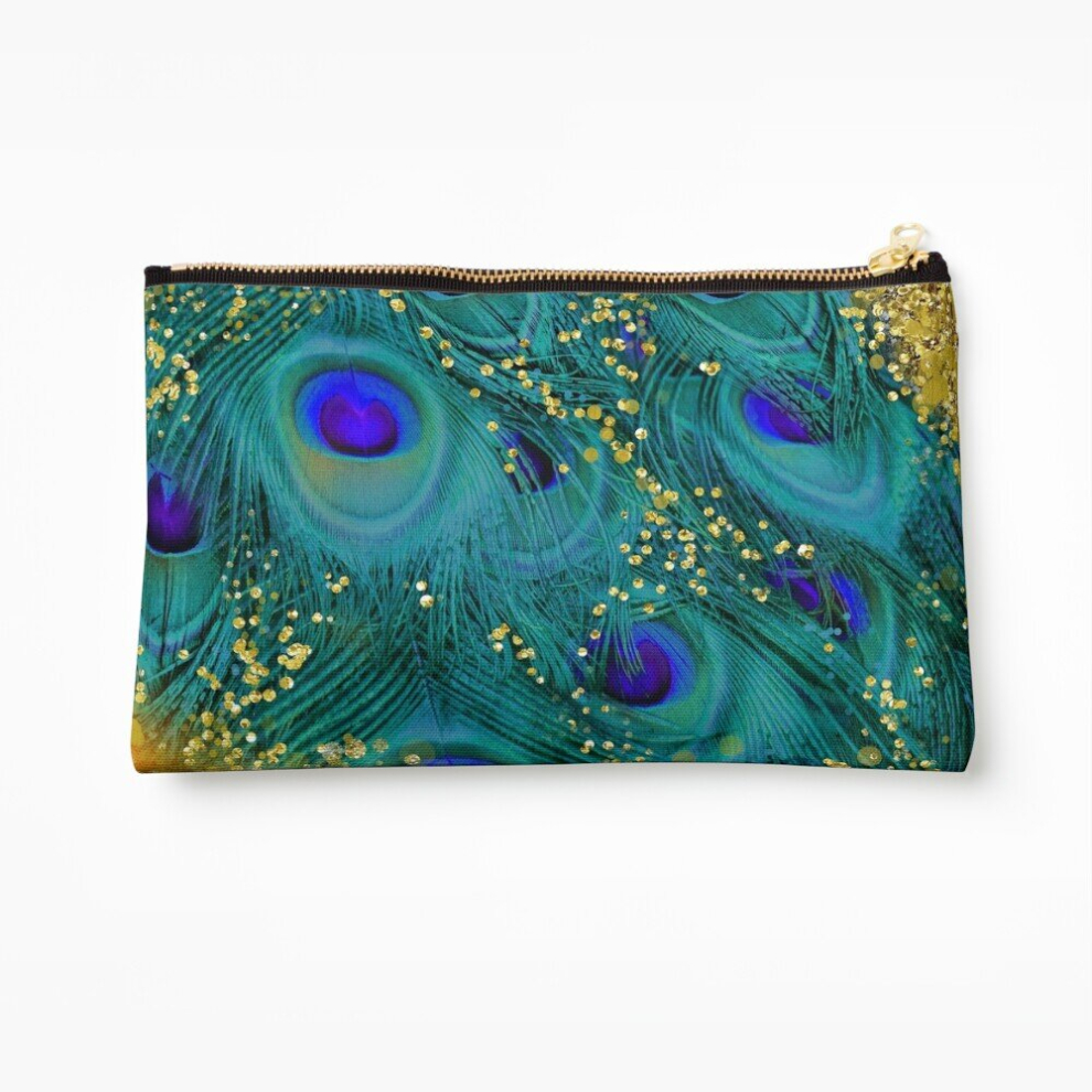 Whibos Purple/Gold Makeup Bag Dreamy Peacock Feathers, Teal And Glimmering Cosmetic Organizer Tyvek Paper Bags Zipper Pouch