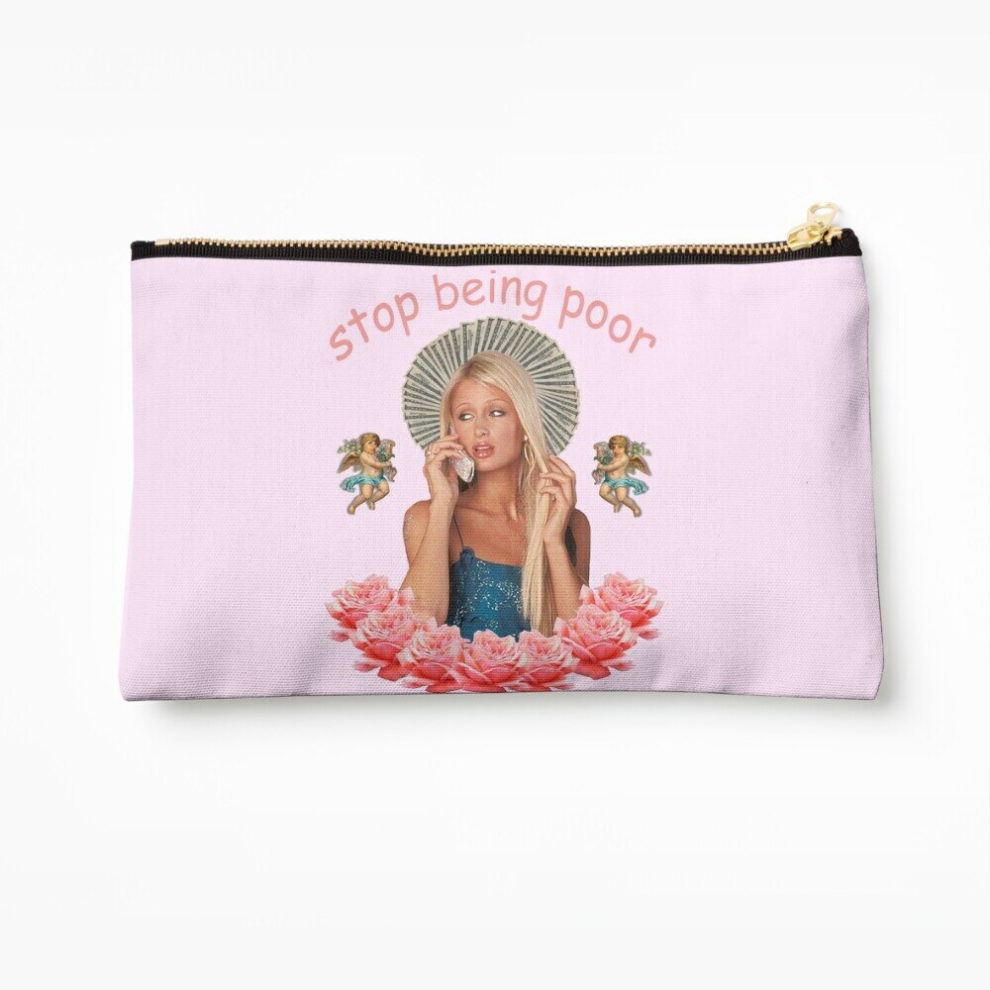 Whibos Makeup Bag Paris Hilton 'Stop Being Poor' Cosmetic Organizer Tyvek Paper Bags Zipper Pouch