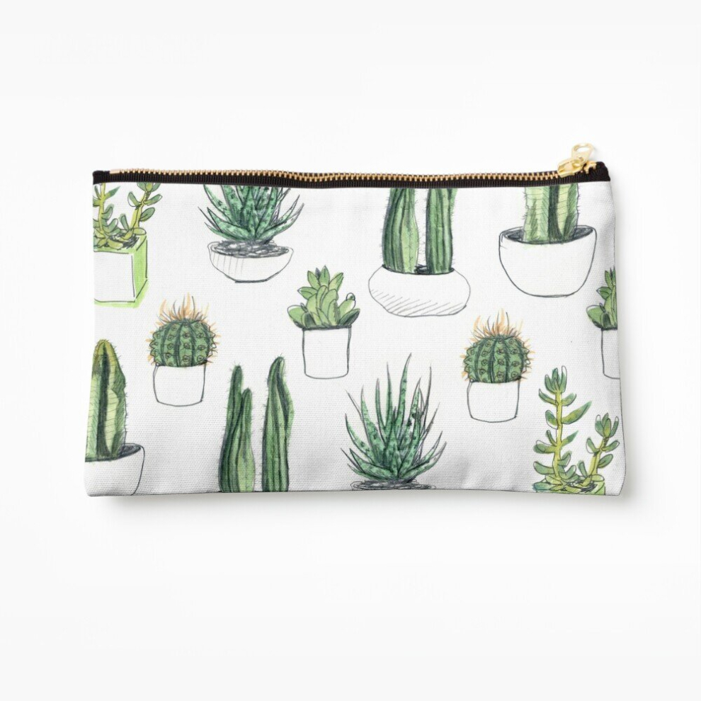 Whibos Makeup Bag Watercolour Cacti Succulents Cosmetic Organizer Tyvek Paper Bags Zipper Pouch