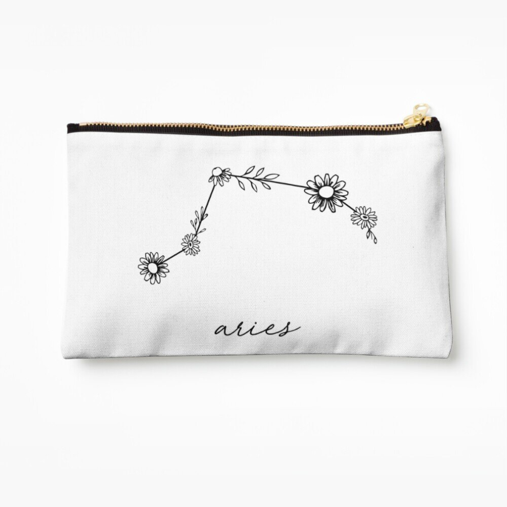 Whibos Makeup Bag Aries Zodiac Wildflower Constellation Cosmetic Organizer Tyvek Paper Bags Zipper Pouch
