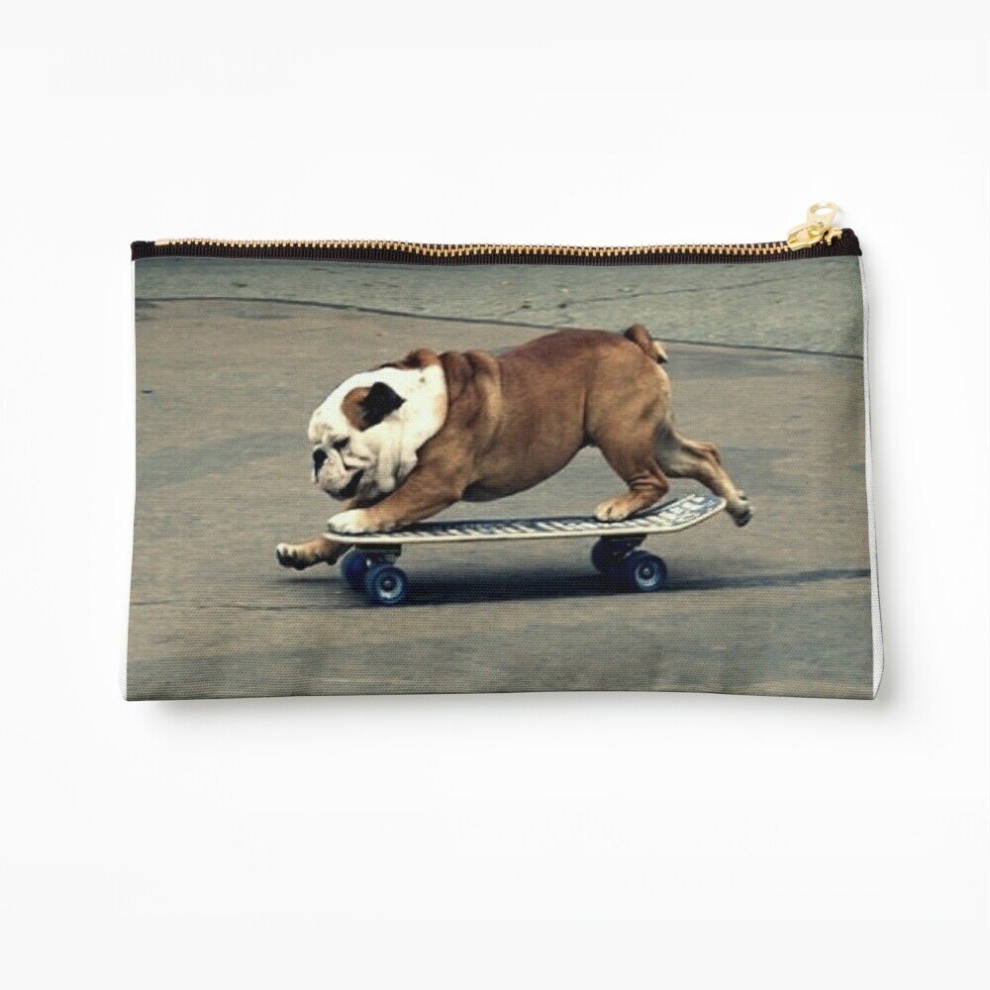 Whibos Makeup Bag English Bulldog Skateboarding Cosmetic Organizer Tyvek Paper Bags Zipper Pouch