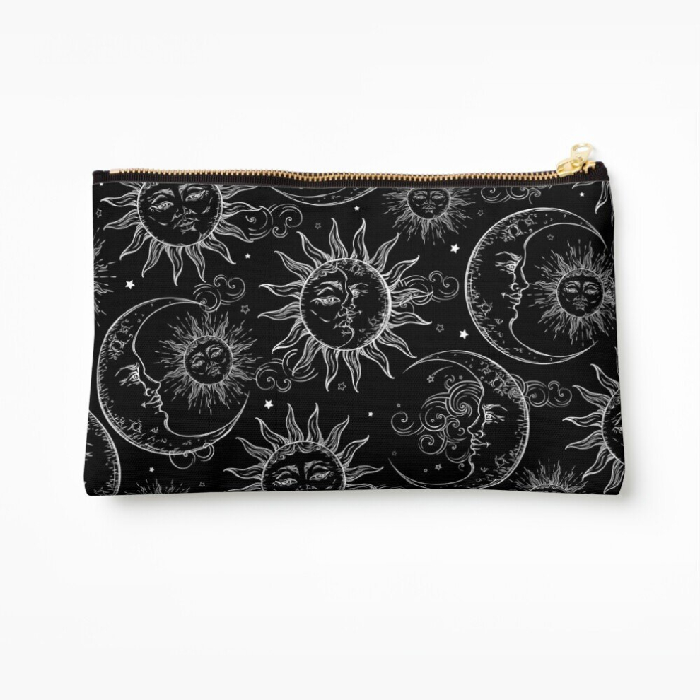 Whibos Black Makeup Bag Magic Celestial Sun Moon Stars Cosmetic Organizer Tyvek Paper Bags Zipper Pouch