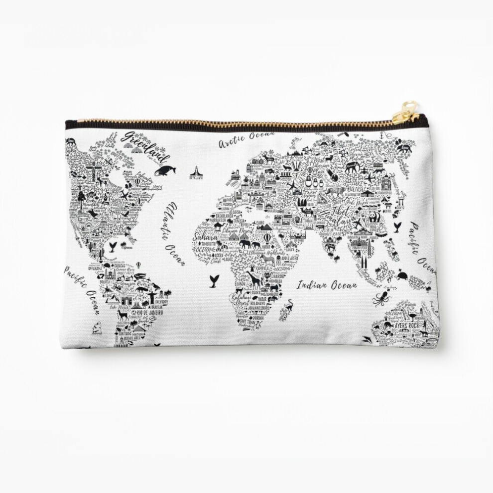 Whibos Makeup Bag Typography World Map. Cosmetic Organizer Tyvek Paper Bags Zipper Pouch