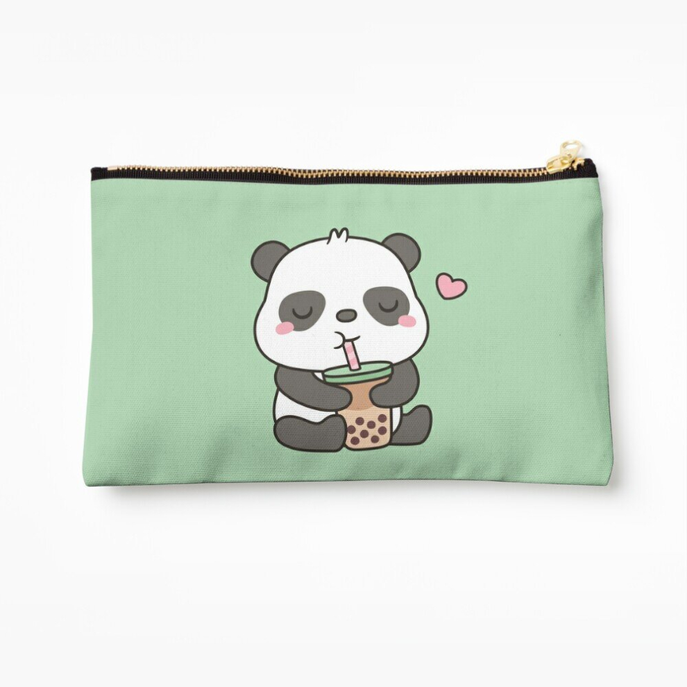 Whibos Makeup Bag Cute Little Panda Enjoying Boba Tea Cosmetic Organizer Tyvek Paper Bags Zipper Pouch