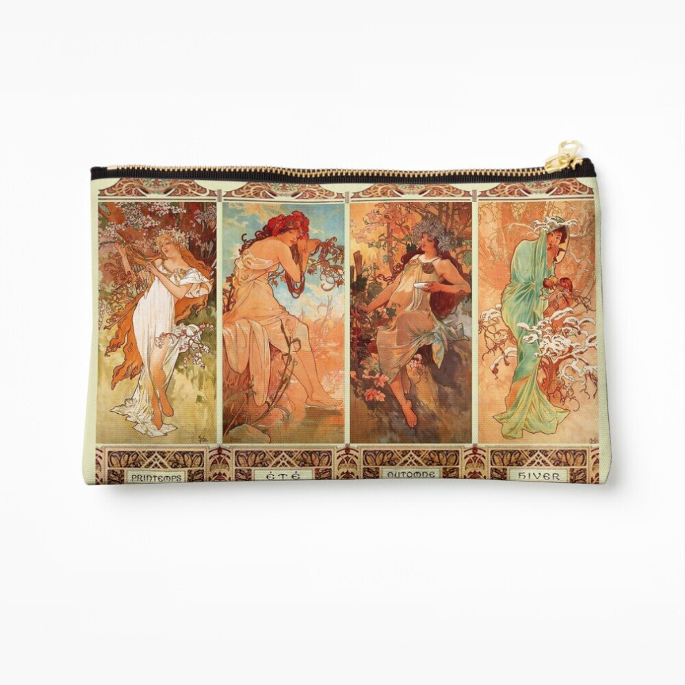 Whibos Makeup Bag Alphonse Mucha Four Seasons Art Nouveau Cosmetic Organizer Tyvek Paper Bags Zipper Pouch