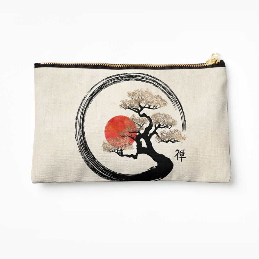Whibos Makeup Bag Enso Circle And Bonsai Tree On Canvas Cosmetic Organizer Tyvek Paper Bags Zipper Pouch