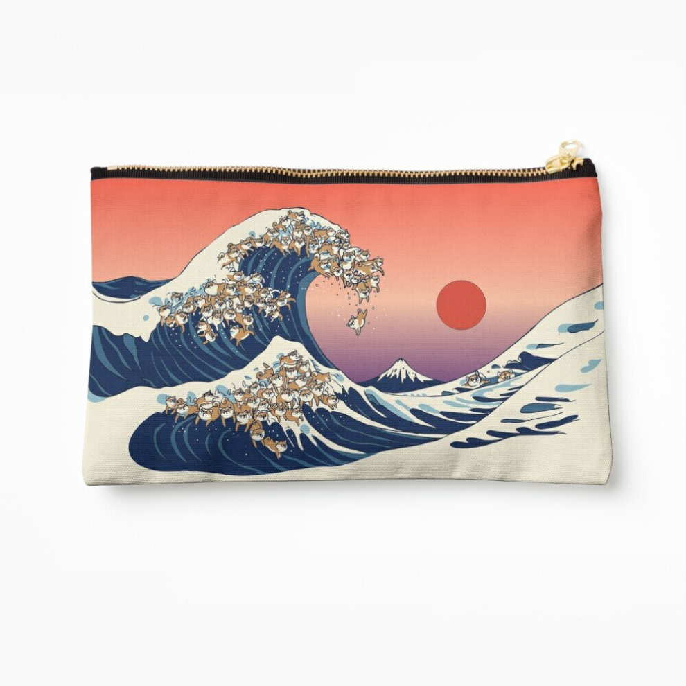 Whibos Makeup Bag The Great Wave Of Shiba Inu Cosmetic Organizer Tyvek Paper Bags Zipper Pouch