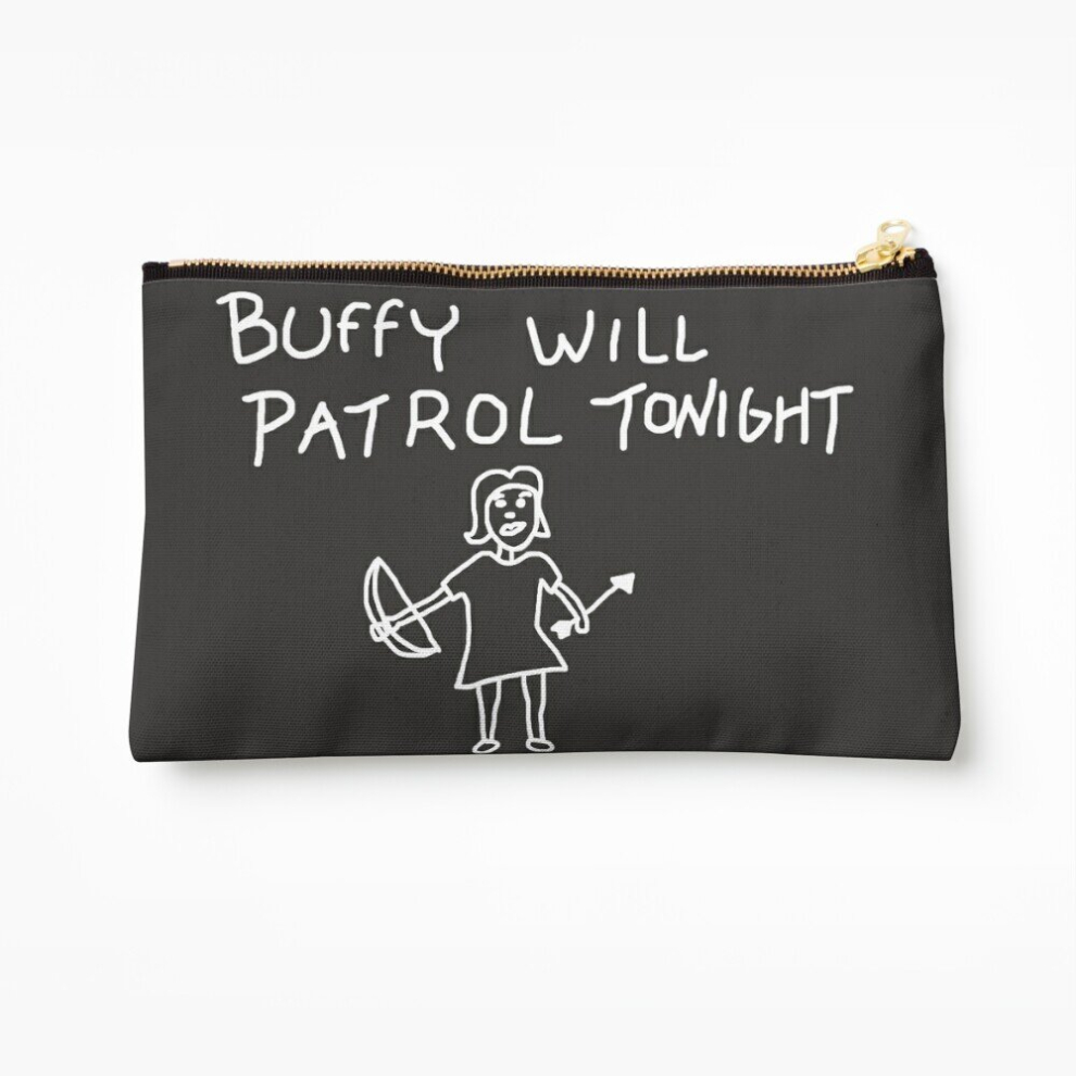 Whibos White Makeup Bag Buffy Will Patrol Tonight (White) - Buffy The Vampire Slayer, Btvs, 90S, Joss Whedon Cosmetic Organizer Tyvek Paper Bags Zipper Pouch