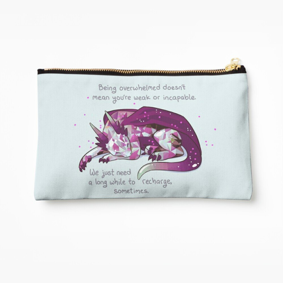 Whibos Makeup Bag "Being Overwhelmed Doesn't Mean You're Weak Or Incapable" Gemstone Dragon Cosmetic Organizer Tyvek Paper Bags Zipper Pouch