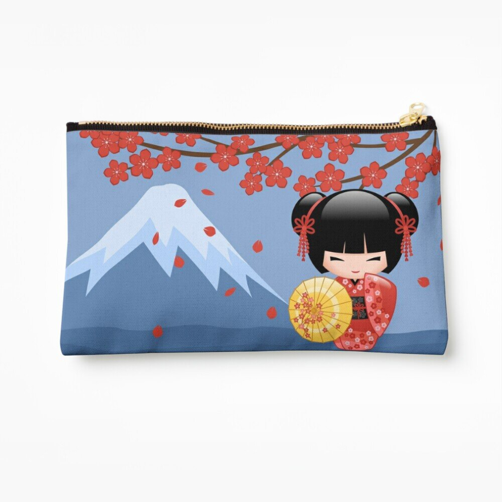 Whibos Red Makeup Bag Japanese Sakura Kokeshi Doll Cosmetic Organizer Tyvek Paper Bags Zipper Pouch