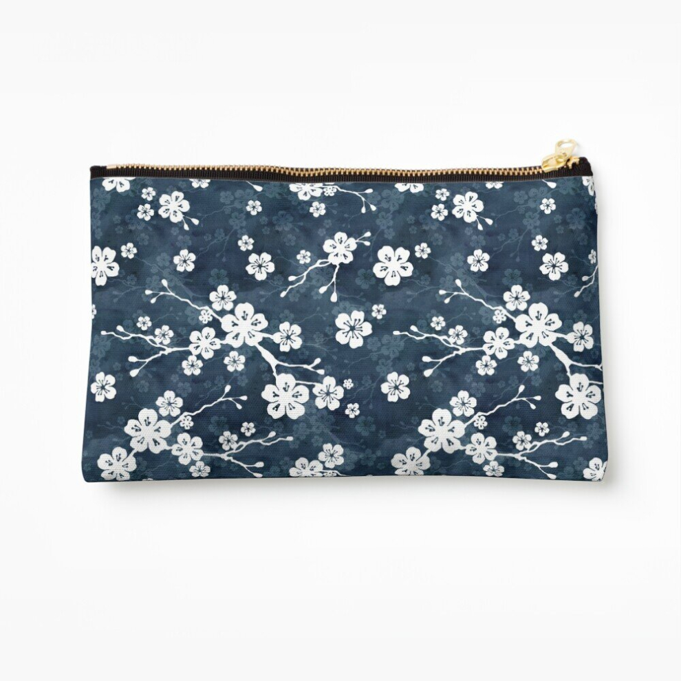 Whibos Makeup Bag Navy And White Cherry Blossom Pattern Cosmetic Organizer Tyvek Paper Bags Zipper Pouch