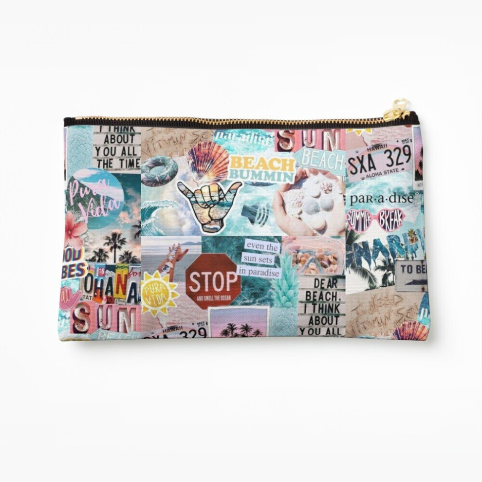 Whibos Makeup Bag Summer Break Collage Cosmetic Organizer Tyvek Paper Bags Zipper Pouch