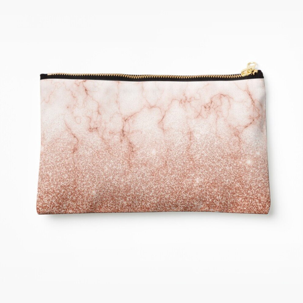 Whibos Makeup Bag Trendy Ombre Rose Gold Glitter Marble Cosmetic Organizer Tyvek Paper Bags Zipper Pouch
