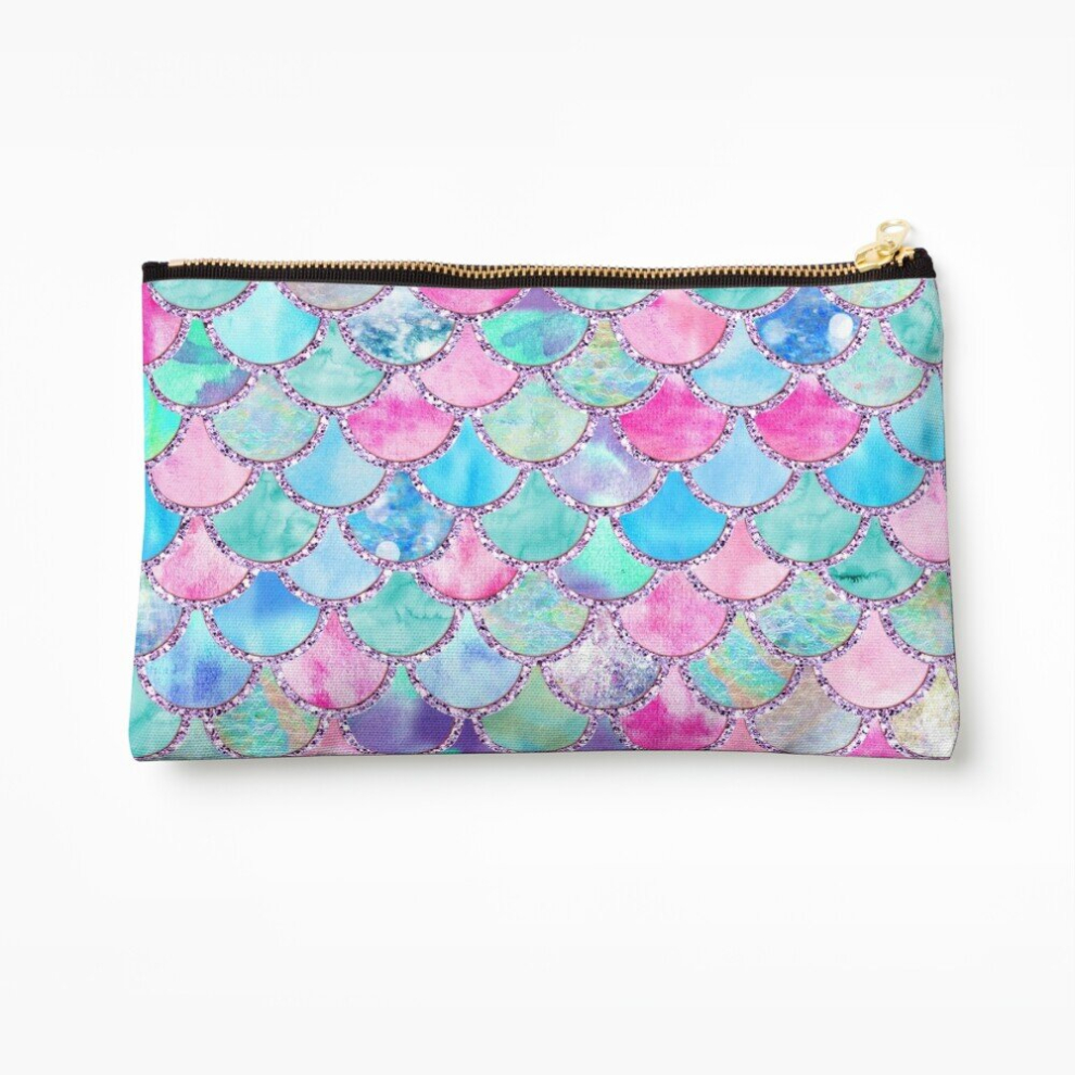 Whibos Makeup Bag Pink And Blue Watercolor Faux Glitter Mermaid Scales Cosmetic Organizer Tyvek Paper Bags Zipper Pouch