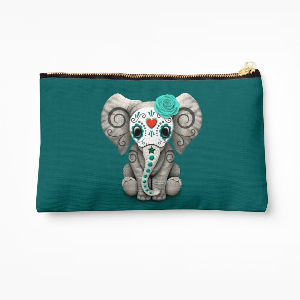 Whibos Blue Makeup Bag Teal Day Of The Dead Sugar Skull Baby Elephant Cosmetic Organizer Tyvek Paper Bags Zipper Pouch
