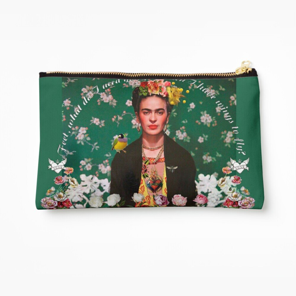 Whibos Makeup Bag Wings To Fly Frida Kahlo Cosmetic Organizer Tyvek Paper Bags Zipper Pouch
