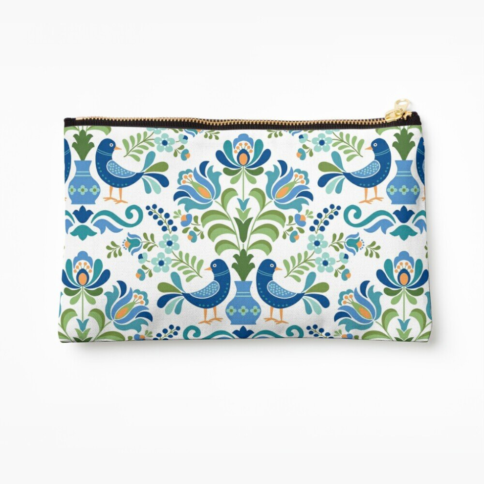 Whibos Blue Makeup Bag Hungarian Folk Design Birds Cosmetic Organizer Tyvek Paper Bags Zipper Pouch