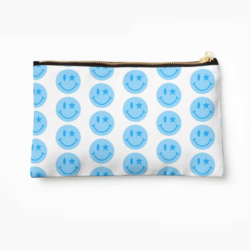 Whibos Blue Makeup Bag Preppy Smiley Face Cosmetic Organizer Tyvek Paper Bags Zipper Pouch
