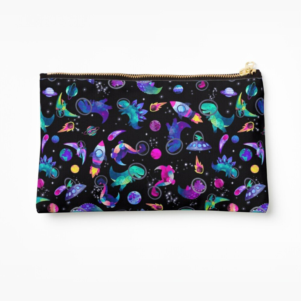 Whibos Pink/Purple Makeup Bag Space Dinosaur Astronauts Watercolor Pattern Cosmetic Organizer Tyvek Paper Bags Zipper Pouch