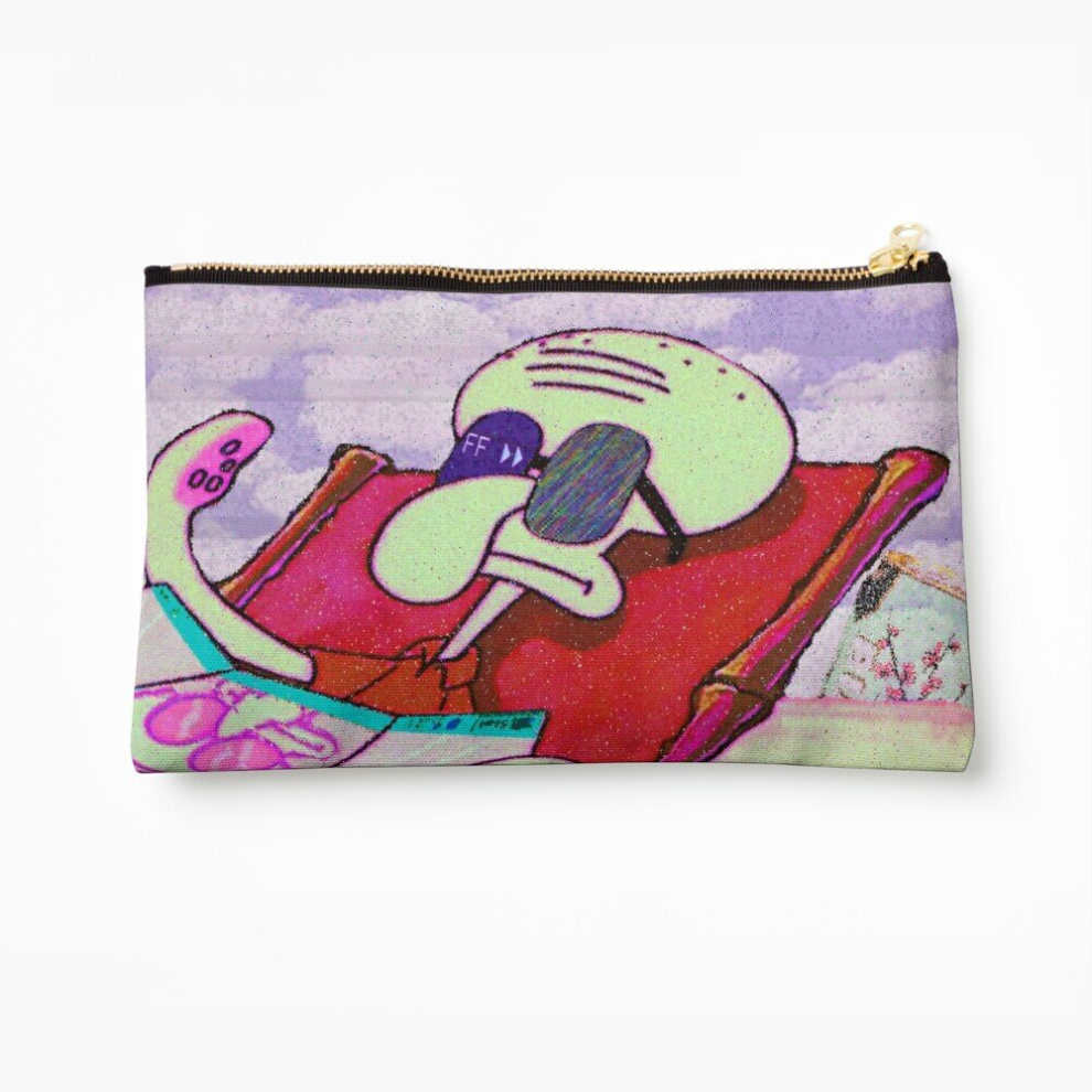 Whibos Makeup Bag Vaporwave Low-Fi Aesthetic Squidward Cosmetic Organizer Tyvek Paper Bags Zipper Pouch