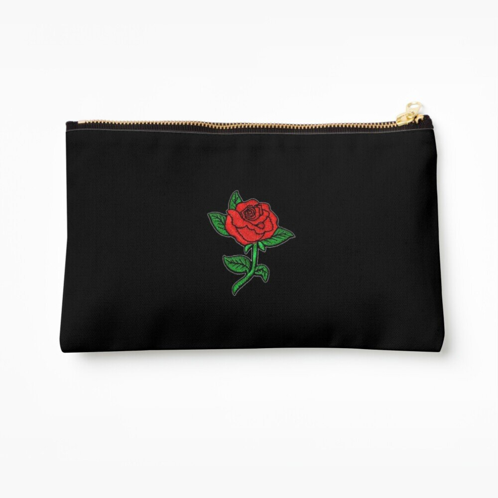 Whibos Makeup Bag Rose Patch Black Cosmetic Organizer Tyvek Paper Bags Zipper Pouch
