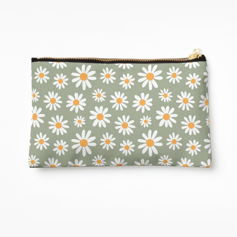 Whibos Green Makeup Bag Spring Daisies Floral Retro Pattern On Sage Cosmetic Organizer Tyvek Paper Bags Zipper Pouch