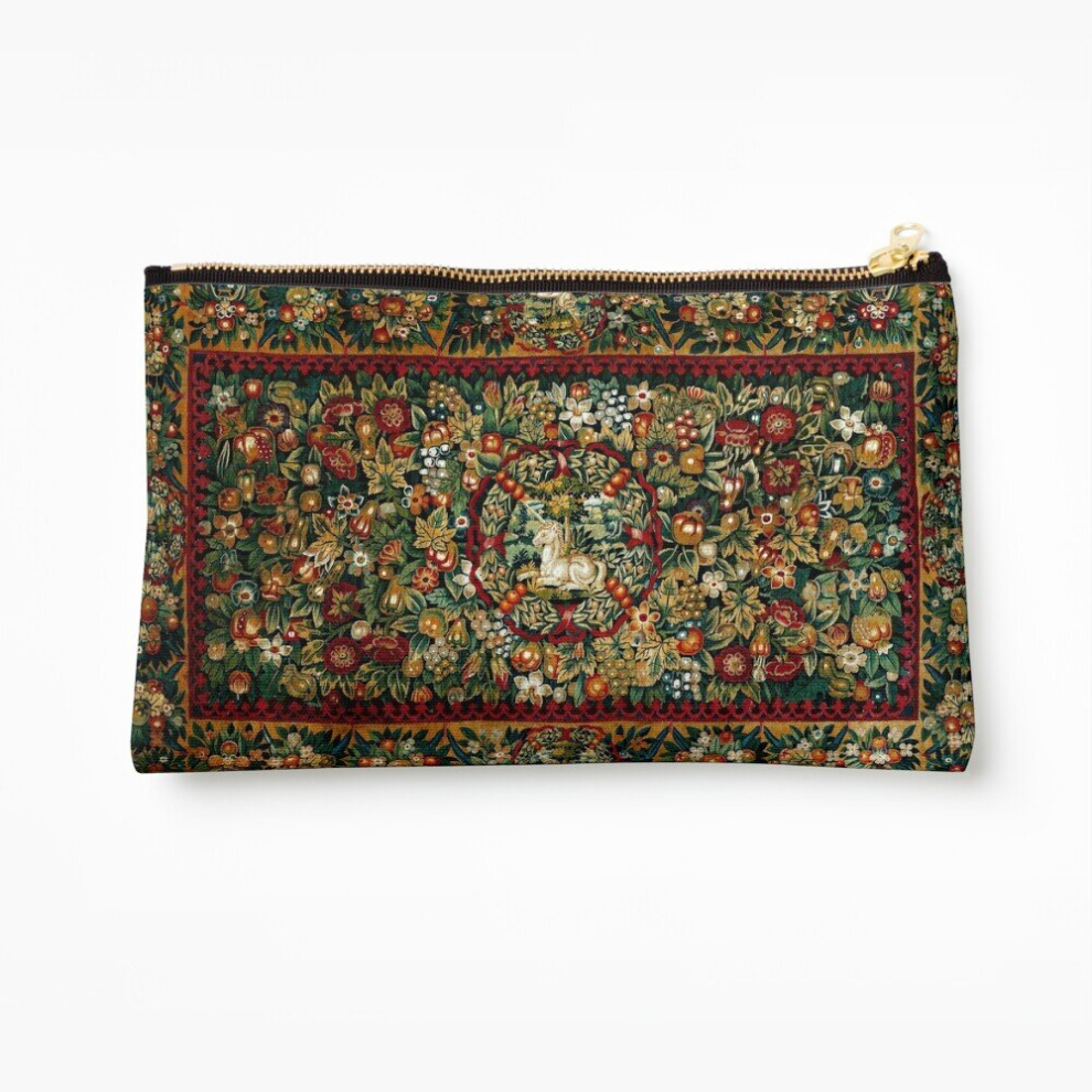 Whibos Makeup Bag Medieval Unicorn Floral Tapestry Cosmetic Organizer Tyvek Paper Bags Zipper Pouch