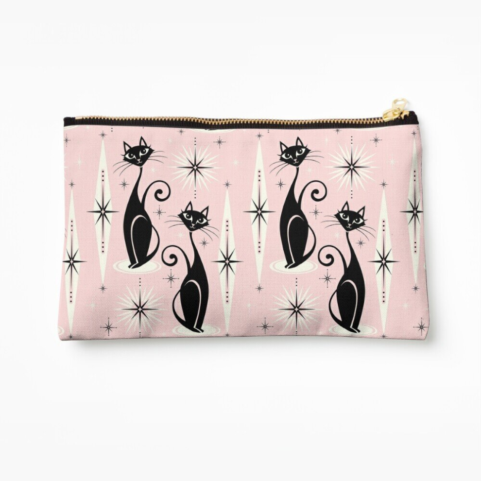 Whibos Makeup Bag Mid Century Meow Retro Atomic Cats Cosmetic Organizer Tyvek Paper Bags Zipper Pouch