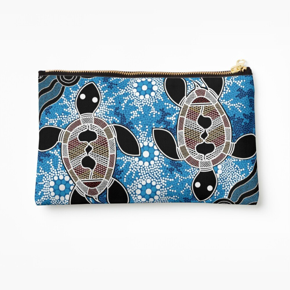 Whibos Makeup Bag Authentic Aboriginal Art - Sea Turtles Cosmetic Organizer Tyvek Paper Bags Zipper Pouch