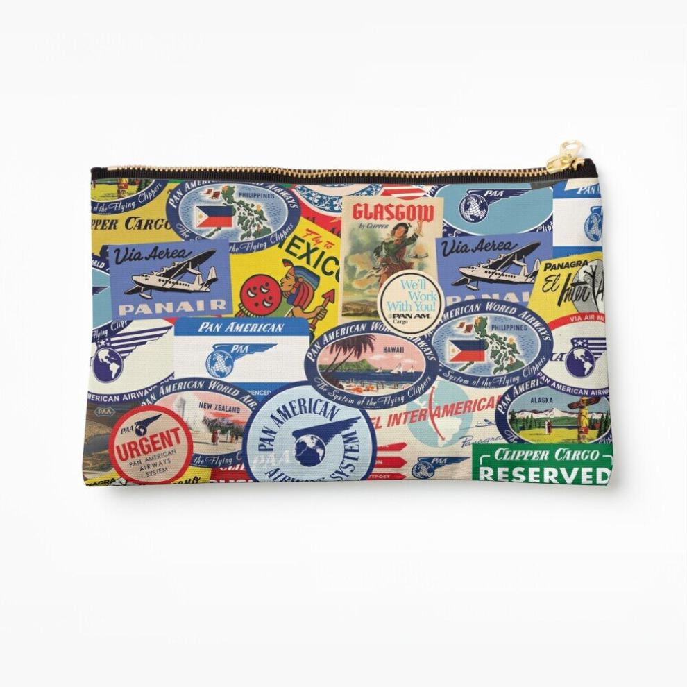 Whibos Makeup Bag Pan Am Travel Pattern Cosmetic Organizer Tyvek Paper Bags Zipper Pouch