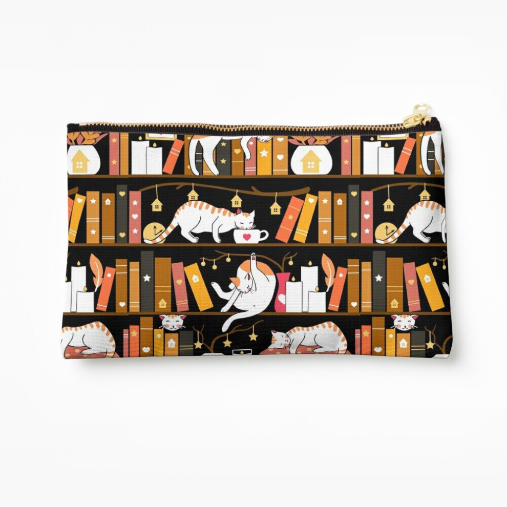 Whibos Makeup Bag Library Cats - Terracotta Mustard Cosmetic Organizer Tyvek Paper Bags Zipper Pouch
