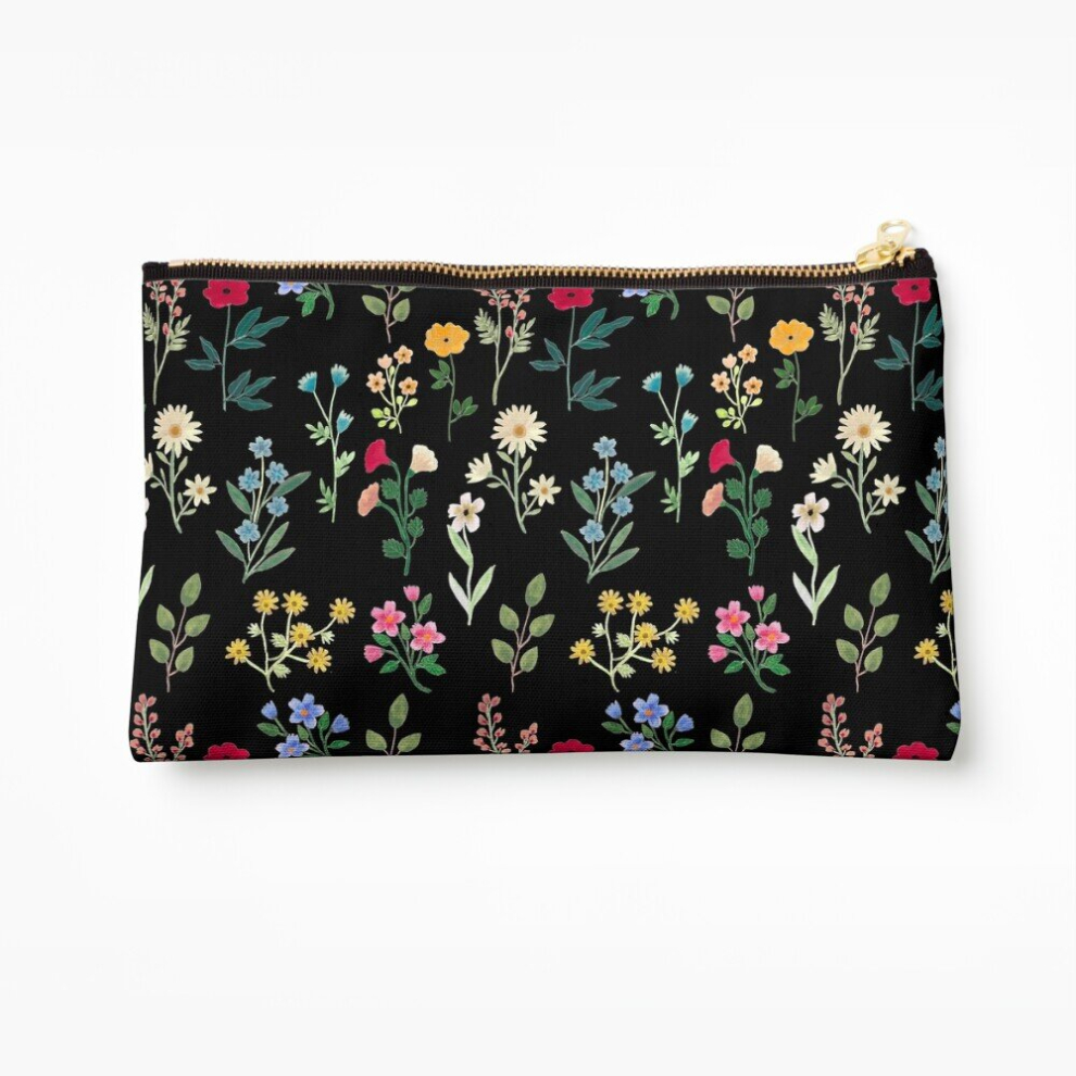 Whibos Black Makeup Bag Spring Botanicals Cosmetic Organizer Tyvek Paper Bags Zipper Pouch