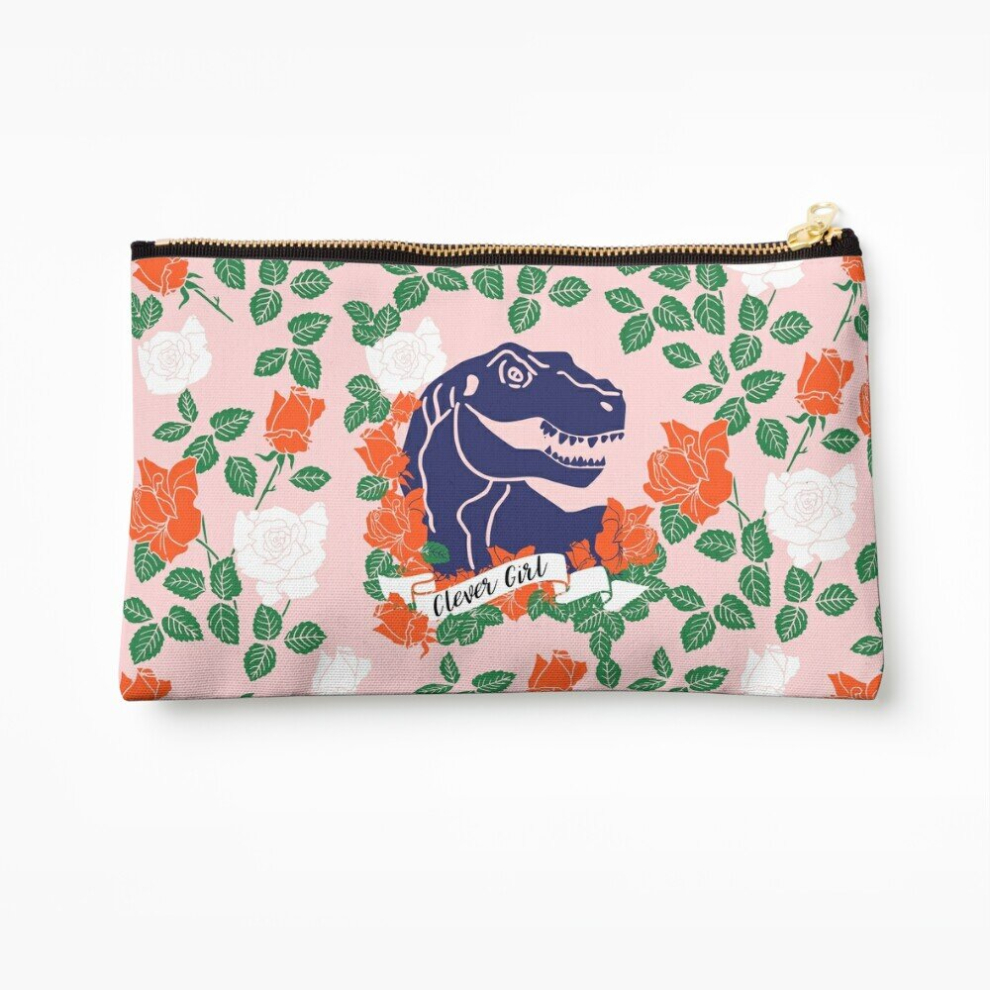 Whibos Makeup Bag Dinosaur And Roses Cosmetic Organizer Tyvek Paper Bags Zipper Pouch